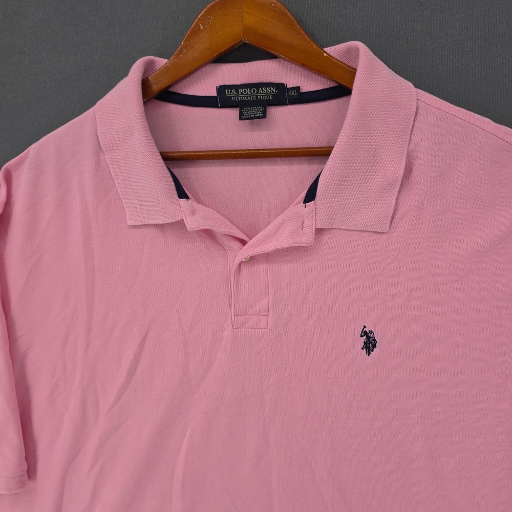 US Polo Assn Mens 4XL Pink Ultimate Pique Short Sleeve Polo Shirt Logo